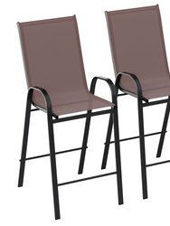 Manado Series Metal Bar Height Patio Chairs With Flex Comfort Material - Set Of 2 - Brown