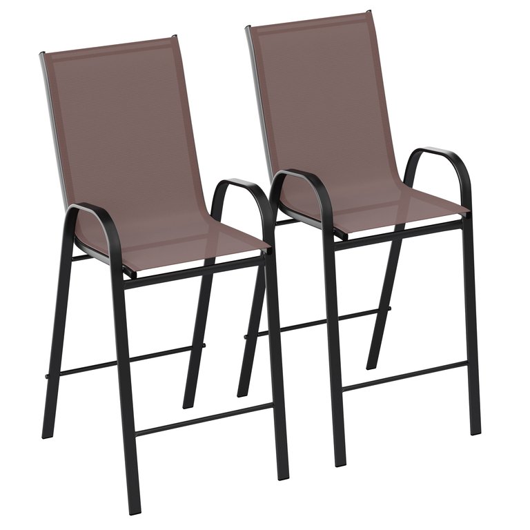 Manado Series Metal Bar Height Patio Chairs With Flex Comfort Material - Set Of 2 - Brown