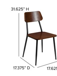 Manhattan Industrial Style Dining Chair with Rustic Wood Back and Seat and Gunmetal Steel Frame - Set of 2