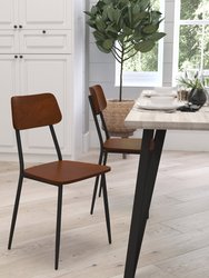 Manhattan Industrial Style Dining Chair with Rustic Wood Back and Seat and Gunmetal Steel Frame - Set of 2 - Rustic Wood