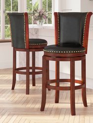 Marin 30" Dark Chestnut Wooden Bar Stool with Black Faux Leather Upholstered Swivel Seat and Brass Nail Head Trim - Dark Chestnut