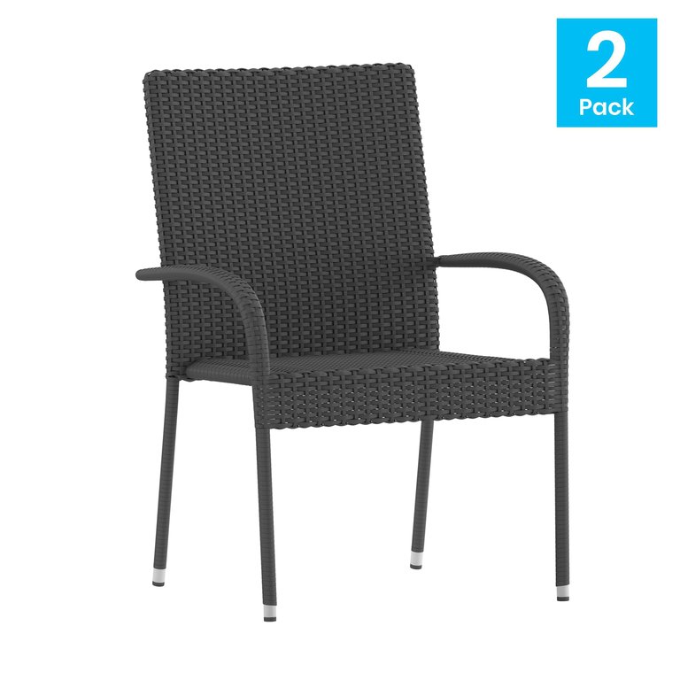 Mathias Set Of 2 Indoor/Outdoor Gray Wicker Patio Chairs With Powder Coated Steel Frame, Comfortably Curved Back And Arms - Gray