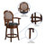 Mathieu 26" Swivel Counter Stool With Oval Rattan Back, Arms And Black Faux Leather Upholstered Swivel Seat In Espresso