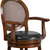 Mathieu 26" Swivel Counter Stool With Oval Rattan Back, Arms And Black Faux Leather Upholstered Swivel Seat In Espresso