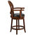 Mathieu 26" Swivel Counter Stool With Oval Rattan Back, Arms And Black Faux Leather Upholstered Swivel Seat In Espresso