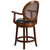 Mathieu 26" Swivel Counter Stool With Oval Rattan Back, Arms And Black Faux Leather Upholstered Swivel Seat In Espresso