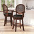 Mathieu 26" Swivel Counter Stool With Oval Rattan Back, Arms And Black Faux Leather Upholstered Swivel Seat In Espresso