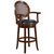 Mathieu 30" Swivel Bar Stool With Oval Rattan Back, Arms And Black Faux Leather Upholstered Swivel Seat In Espresso