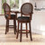 Mathieu 30" Swivel Bar Stool With Oval Rattan Back, Arms And Black Faux Leather Upholstered Swivel Seat In Espresso