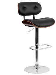 Melbourne Adjustable Height Barstool Contemporary Black Vinyl Tufted Bentwood Counter Stool with Chrome Base & Integrated Footrest