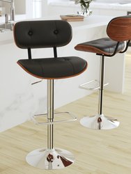 Melbourne Adjustable Height Barstool Contemporary Black Vinyl Tufted Bentwood Counter Stool with Chrome Base & Integrated Footrest