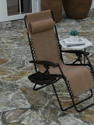 Merrill Set Of 2 Brown Folding Mesh Upholstered Zero Gravity Chair With Removable Pillow And Cupholder Tray
