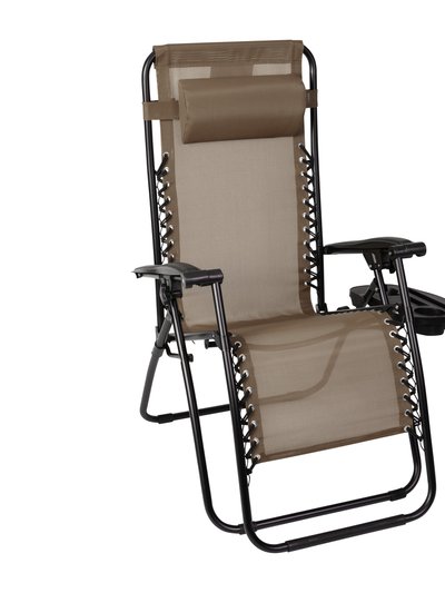 Merrick Lane Merrill Set Of 2 Brown Folding Mesh Upholstered Zero Gravity Chair With Removable Pillow And Cupholder Tray product