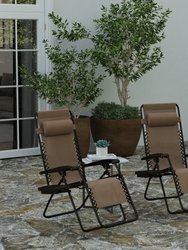 Merrill Set Of 2 Brown Folding Mesh Upholstered Zero Gravity Chair With Removable Pillow And Cupholder Tray