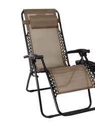 Merrill Set Of 2 Brown Folding Mesh Upholstered Zero Gravity Chair With Removable Pillow And Cupholder Tray