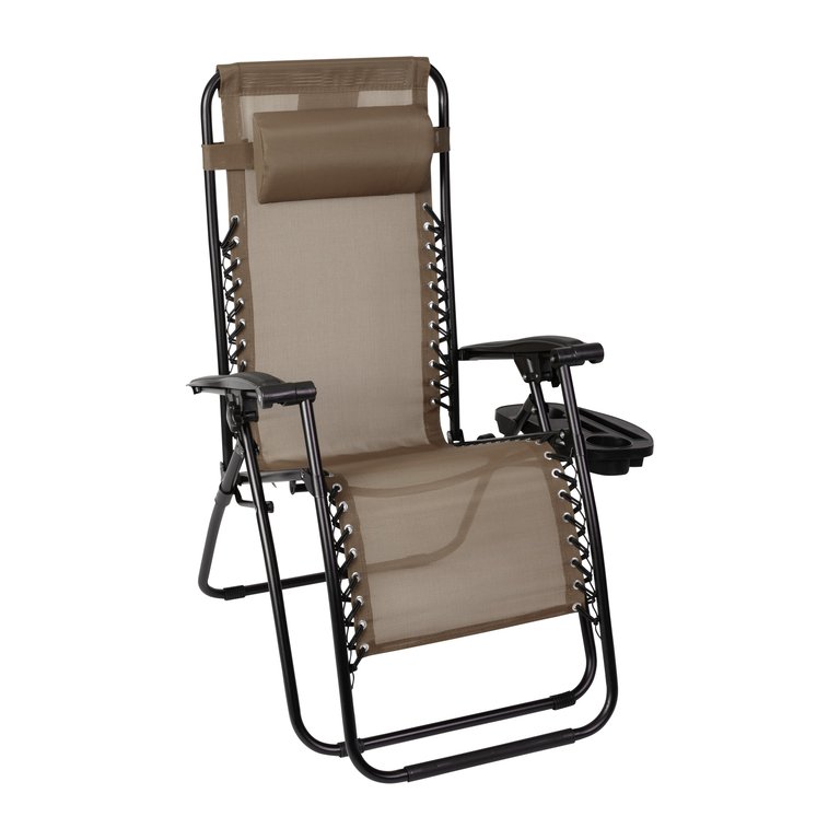 Merrill Set Of 2 Brown Folding Mesh Upholstered Zero Gravity Chair With Removable Pillow And Cupholder Tray - Brown
