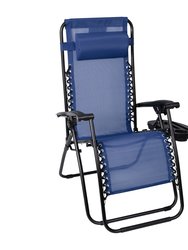Merrill Set Of 2 Navy Folding Mesh Upholstered Zero Gravity Chair With Removable Pillow And Cupholder Tray - Navy