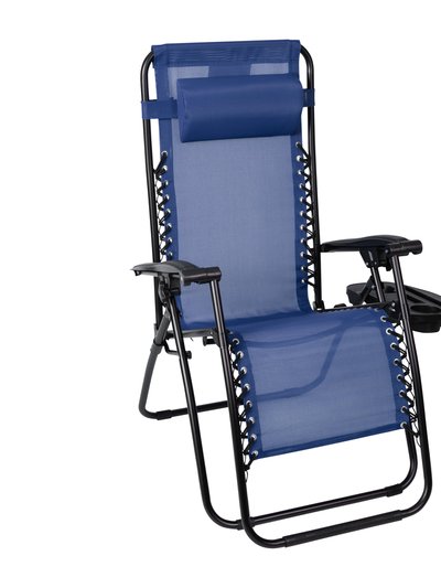 Merrick Lane Merrill Set Of 2 Navy Folding Mesh Upholstered Zero Gravity Chair With Removable Pillow And Cupholder Tray product