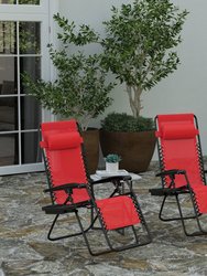 Merrill Set Of 2 Red Folding Mesh Upholstered Zero Gravity Chair With Removable Pillow And Cupholder Tray