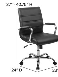 Milano Contemporary Mid-Back Black Faux Leather Home Office Chair With Padded Chrome Arms