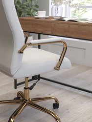 Milano Contemporary Mid-Back White Faux Leather Home Office Chair With Padded Gold Arm