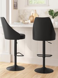 Mischa Set Of Two Adjustable Height Dining Stools With Tufted Faux Leather Upholstered Seats And Pedestal Base With Footring - Black