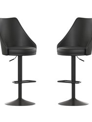 Mischa Set Of Two Adjustable Height Dining Stools With Tufted Faux Leather Upholstered Seats And Pedestal Base With Footring