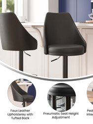 Mischa Set Of Two Adjustable Height Dining Stools With Tufted Faux Leather Upholstered Seats And Pedestal Base With Footring