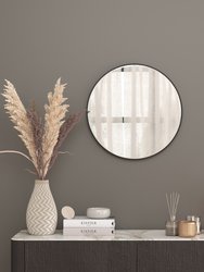 Monaco 24" Round Accent Mirror Round Black Metal Framed Wall Mount Mirror - Black