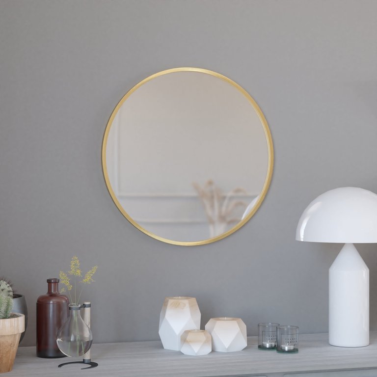 Monaco 24" Round Accent Wall Mirror In Gold with Metal Frame For Bathroom, Vanity, Entryway, Dining Room, Living Room - Gold
