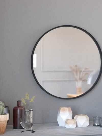 Merrick Lane Monaco 27.5" Round Accent Wall Mirror With Metal Frame In Black  product