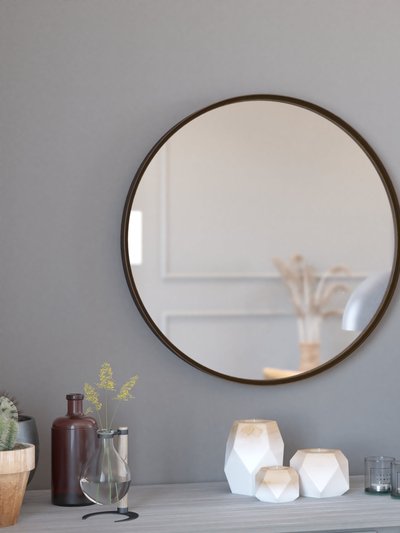 Merrick Lane Monaco 27.5" Round Accent Wall Mirror With Metal Frame In Bronze product