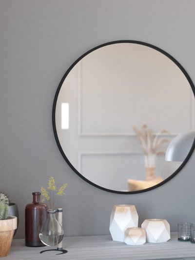 Merrick Lane Monaco 30" Round Accent Wall Mirror In Black with Metal Frame For Bathroom, Vanity, Entryway, Dining Room, & Living Room product