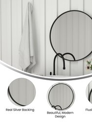 Monaco 30" Round Accent Wall Mirror In Black with Metal Frame For Bathroom, Vanity, Entryway, Dining Room, & Living Room