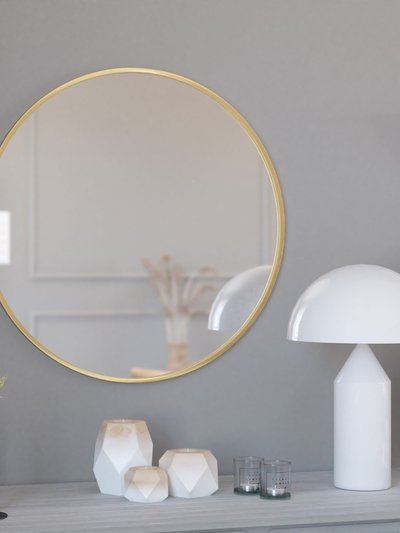 Merrick Lane Monaco 30" Round Accent Wall Mirror In Gold With Metal Frame For Bathroom, Vanity, Entryway, Dining Room, Living Room product