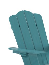 Nassau Adirondack Chair With Cup Holder And Pull Out Ottoman, All-Weather HDPE Indoor/Outdoor Lounge Chair, Set Of 2