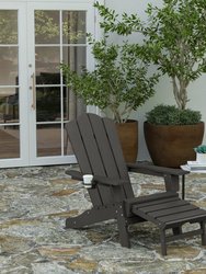 Nassau Adirondack Chair With Cup Holder And Pull Out Ottoman, All-Weather HDPE Indoor/Outdoor Lounge Chair