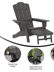 Nassau Adirondack Chair With Cup Holder And Pull Out Ottoman, All-Weather HDPE Indoor/Outdoor Lounge Chair