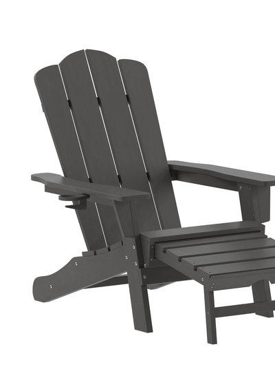 Merrick Lane Nassau Adirondack Chair With Cup Holder And Pull Out Ottoman, All-Weather HDPE Indoor/Outdoor Lounge Chair product