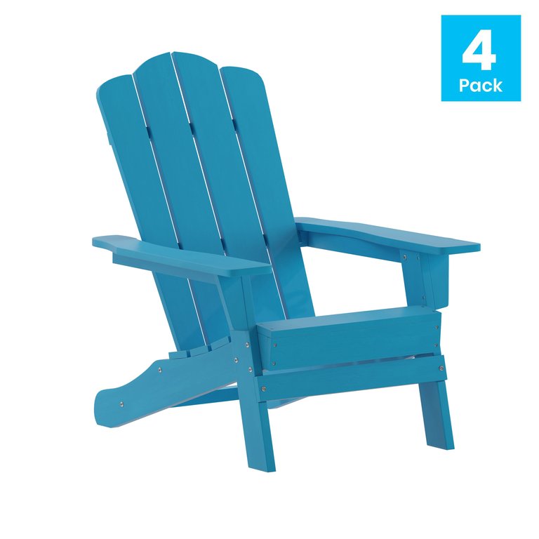 Nassau Adirondack Chair With Cup Holder, Weather Resistant HDPE Adirondack Chair In Blue, Set Of 4 - Blue