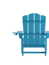 Nassau Adirondack Chair With Cup Holder, Weather Resistant HDPE Adirondack Chair In Blue, Set Of 4