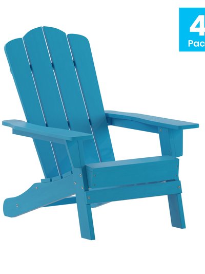 Merrick Lane Nassau Adirondack Chair With Cup Holder, Weather Resistant HDPE Adirondack Chair In Blue, Set Of 4 product