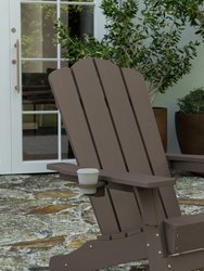 Nassau Adirondack Chair With Cup Holder, Weather Resistant HDPE Adirondack Chair In Brown