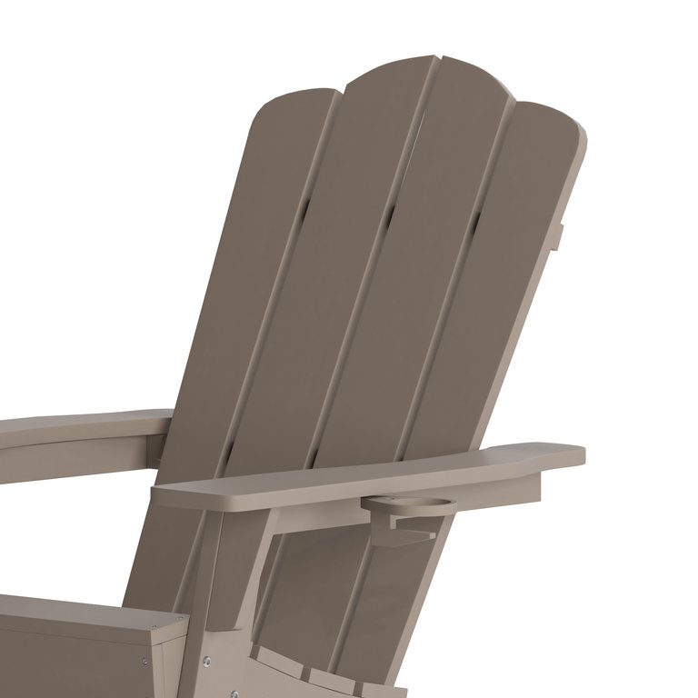 Nassau Adirondack Chair With Cup Holder, Weather Resistant HDPE Adirondack Chair In Brown