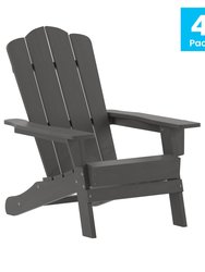 Nassau Adirondack Chair With Cup Holder, Weather Resistant HDPE Adirondack Chair In Gray, Set Of 4