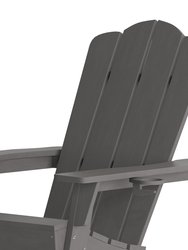 Nassau Adirondack Chair With Cup Holder, Weather Resistant HDPE Adirondack Chair In Gray, Set Of 4