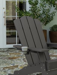 Nassau Adirondack Chair With Cup Holder, Weather Resistant HDPE Adirondack Chair In Gray, Set Of 4