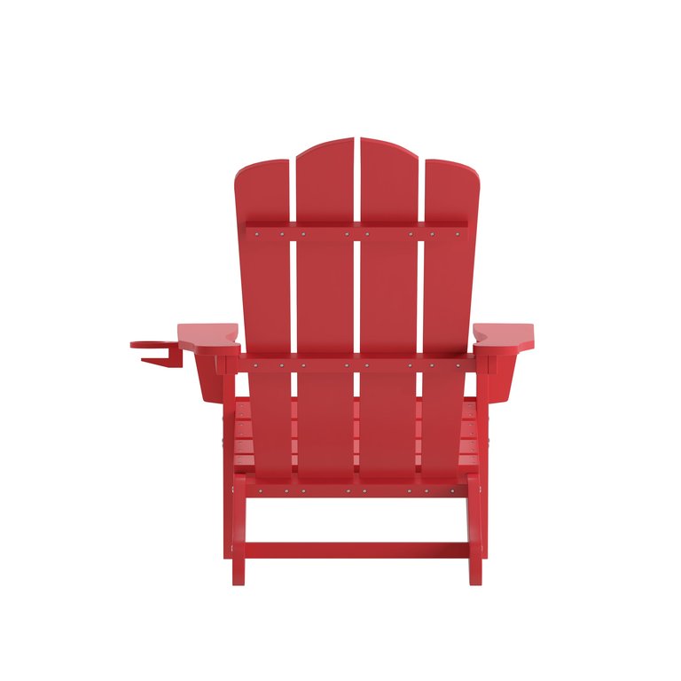 Nassau Adirondack Chair With Cup Holder, Weather Resistant HDPE Adirondack Chair In Red, Set Of 4