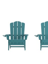 Nassau Adirondack Chair With Cup Holder, Weather Resistant HDPE Adirondack Chair, Set of 2 - Blue