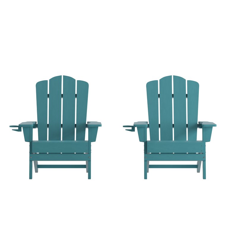 Nassau Adirondack Chair With Cup Holder, Weather Resistant HDPE Adirondack Chair, Set of 2 - Blue